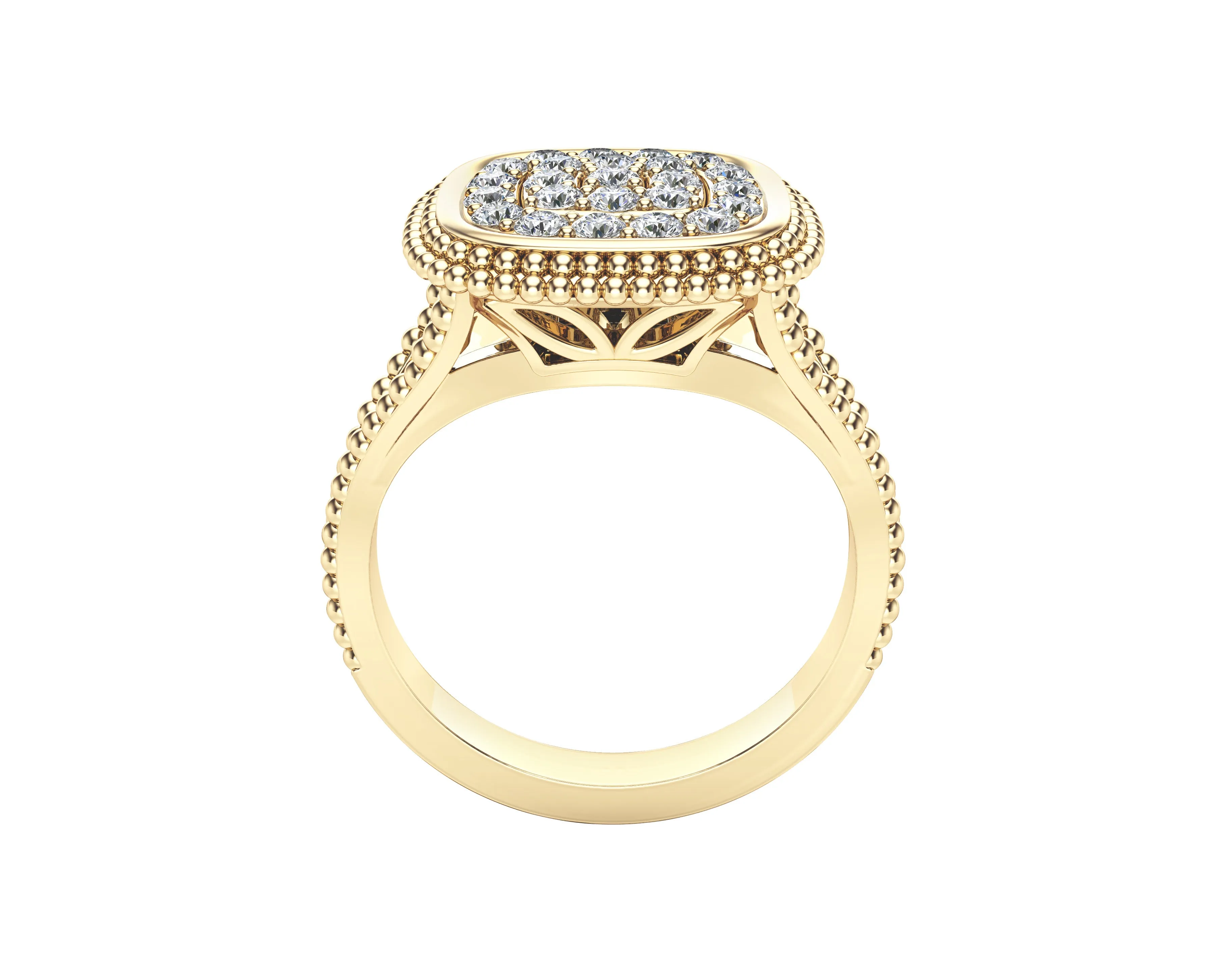 0.50Ct Diamond Beaded Square Ring in 14K Gold