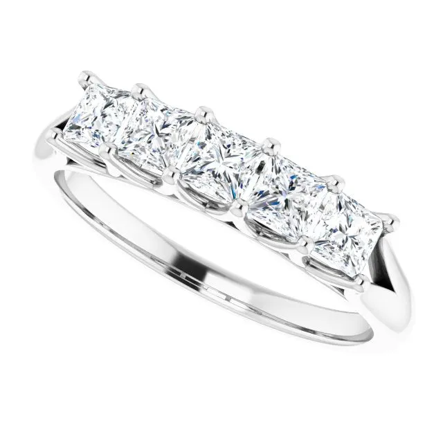 0.90 ct. Princess Cut Diamond Wedding Band 5 Stone Anniversary Ring