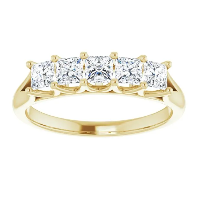 0.90 ct. Princess Cut Diamond Wedding Band 5 Stone Anniversary Ring