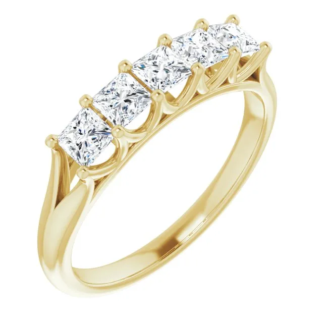 0.90 ct. Princess Cut Diamond Wedding Band 5 Stone Anniversary Ring