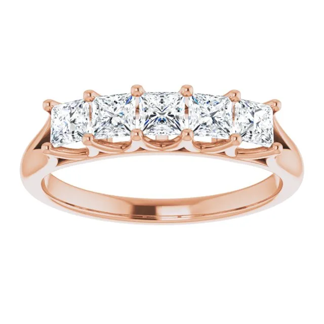 0.90 ct. Princess Cut Diamond Wedding Band 5 Stone Anniversary Ring