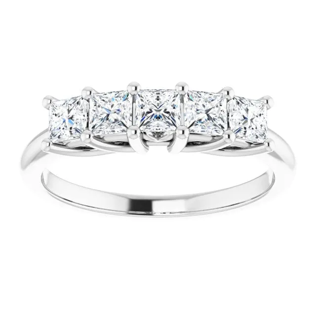0.90 ct. Shared Prong Princess Diamond Wedding Band 5 Stone Ring
