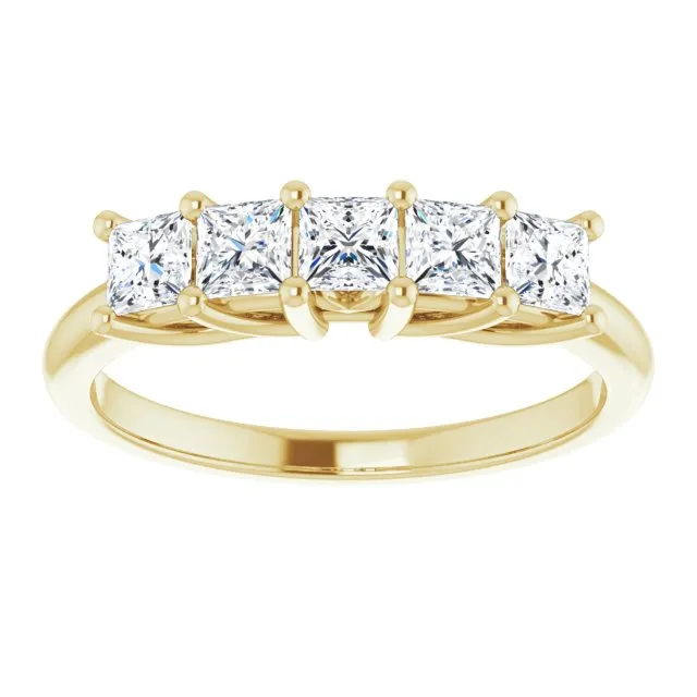 0.90 ct. Shared Prong Princess Diamond Wedding Band 5 Stone Ring