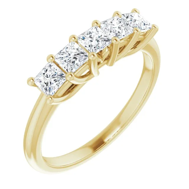 0.90 ct. Shared Prong Princess Diamond Wedding Band 5 Stone Ring