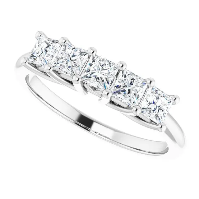 0.90 ct. Shared Prong Princess Diamond Wedding Band 5 Stone Ring