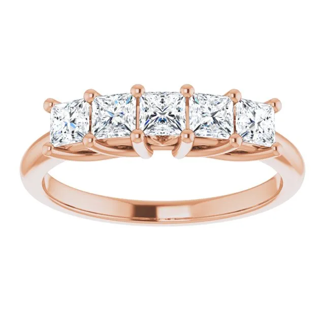 0.90 ct. Shared Prong Princess Diamond Wedding Band 5 Stone Ring