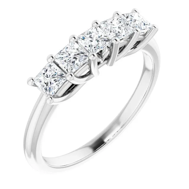 0.90 ct. Shared Prong Princess Diamond Wedding Band 5 Stone Ring