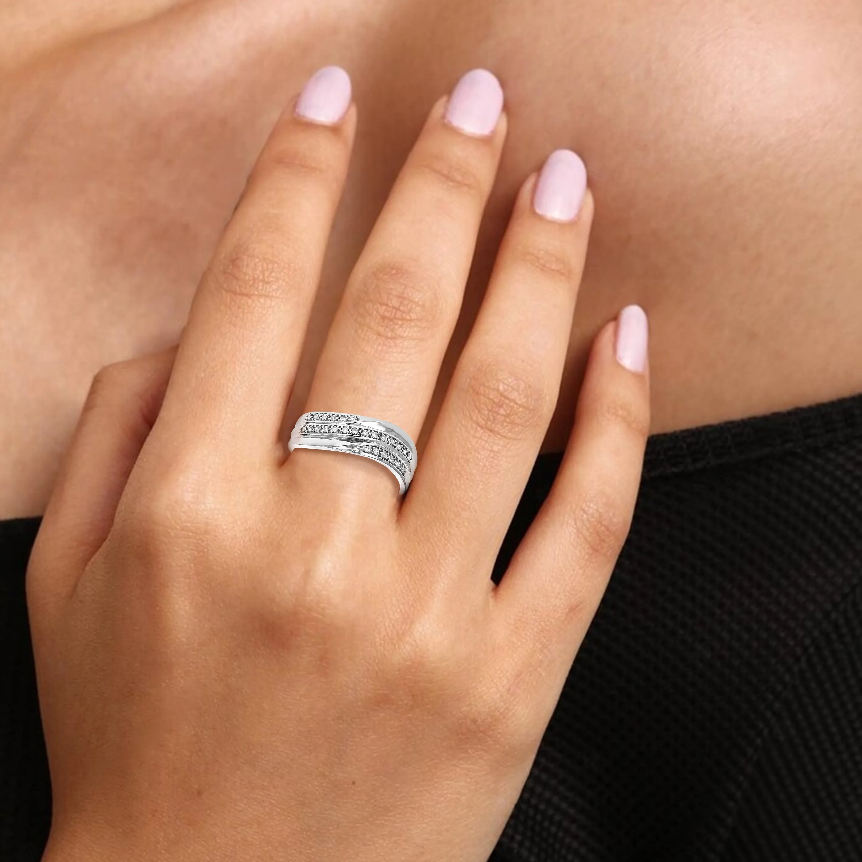 1/10 cttw Lab Grown Diamond Three Row Wedding Band in Sterling Silver