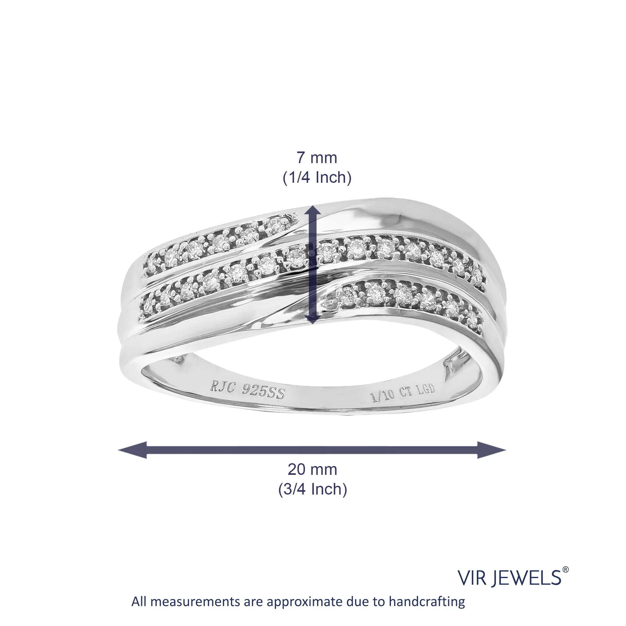 1/10 cttw Lab Grown Diamond Three Row Wedding Band in Sterling Silver