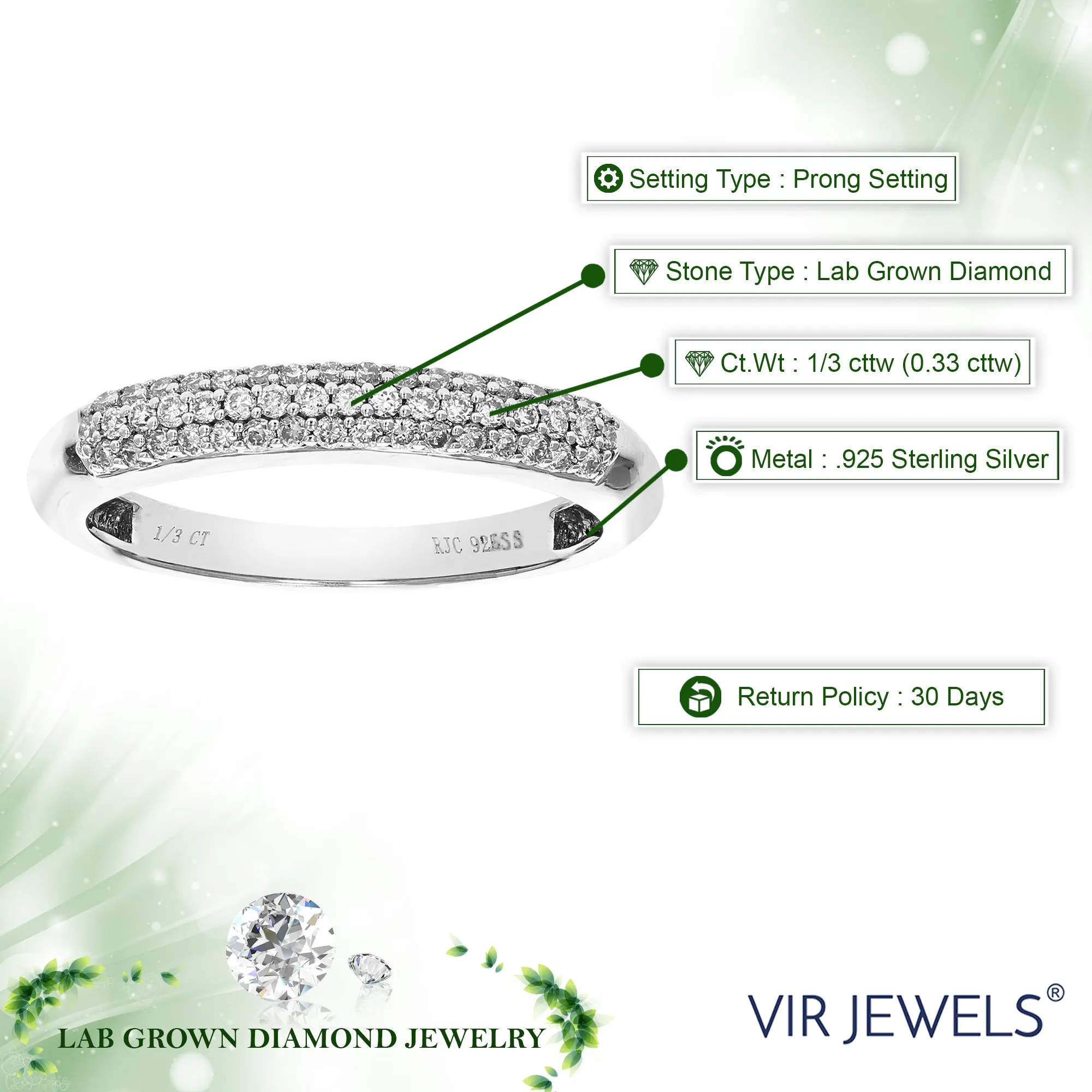 1/4 cttw Lab Grown Diamond Three Row Wedding Band in Sterling Silver