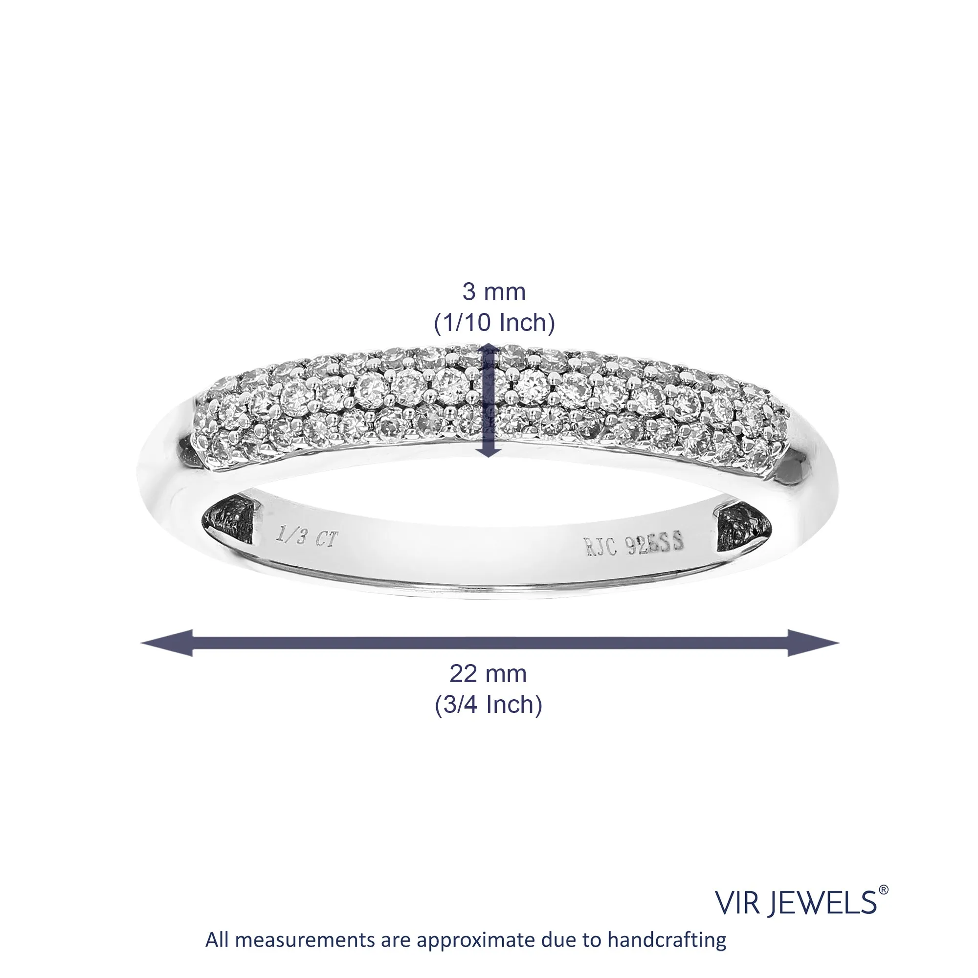 1/4 cttw Lab Grown Diamond Three Row Wedding Band in Sterling Silver