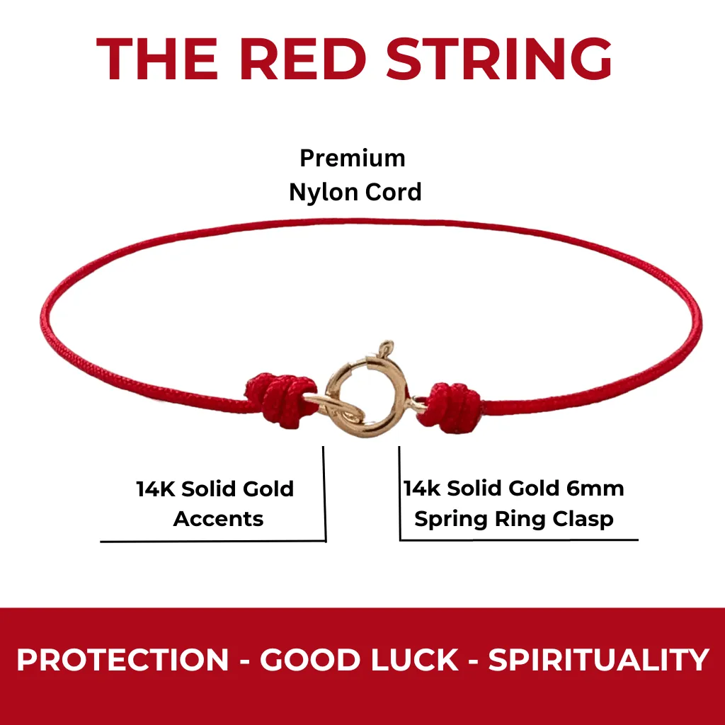 14K Gold Clasp Red String Bracelet - Luck & Protection from Evil Eye
