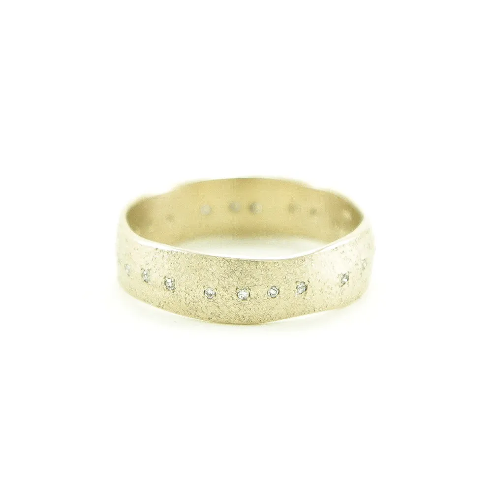 14K Gold Organic Leaf Band with White Diamonds