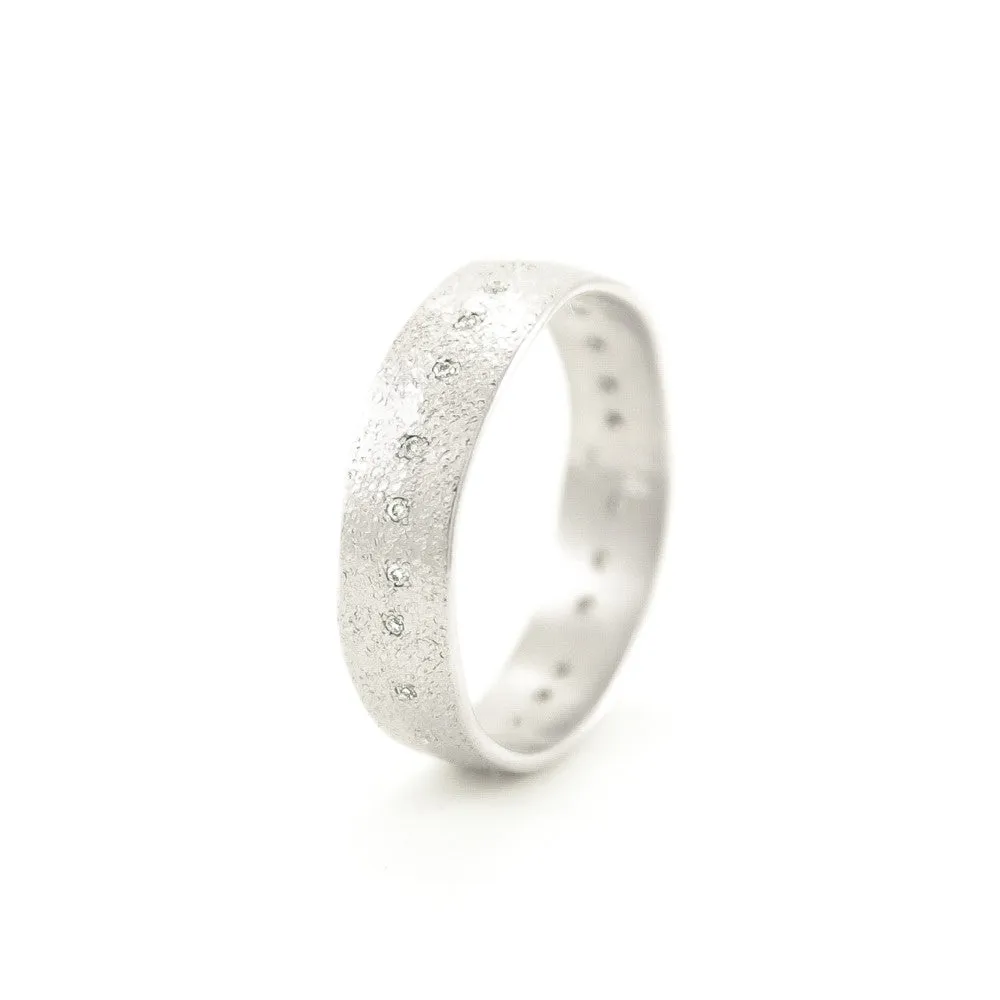 14K Gold Organic Leaf Band with White Diamonds