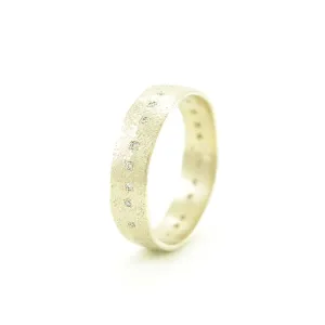14K Gold Organic Leaf Band with White Diamonds