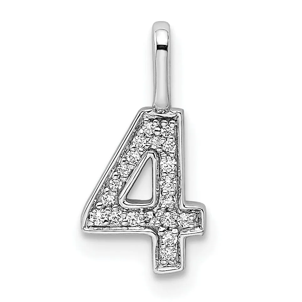 14k White Gold Polished Finish with Diamonds Womens Number 4 Charm Pendant