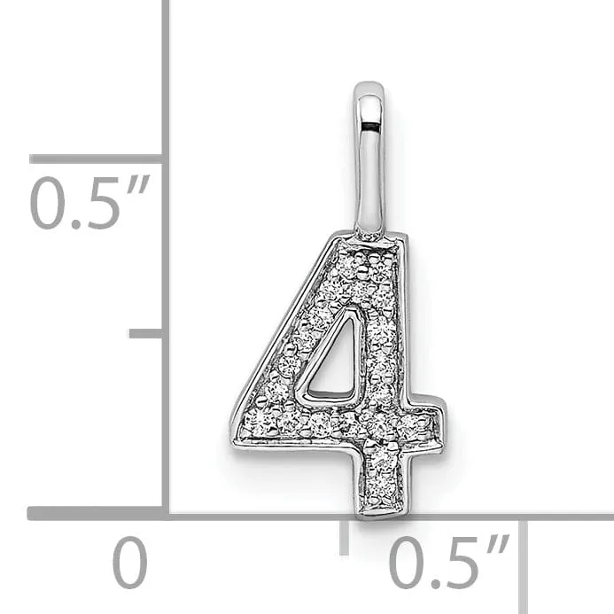 14k White Gold Polished Finish with Diamonds Womens Number 4 Charm Pendant