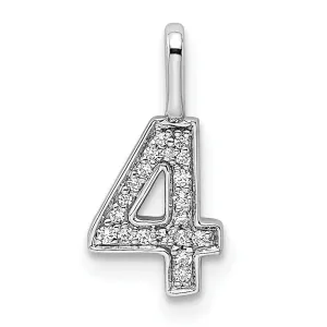 14k White Gold Polished Finish with Diamonds Womens Number 4 Charm Pendant