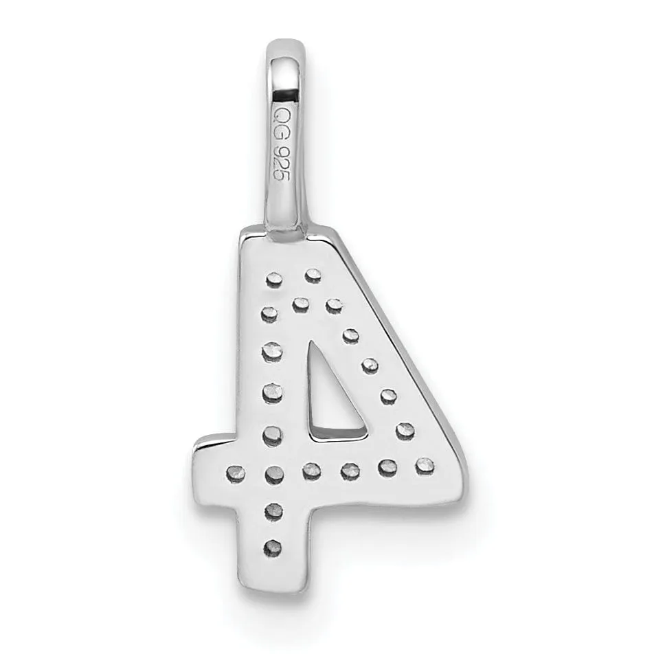 14k White Gold Polished Finish with Diamonds Womens Number 4 Charm Pendant