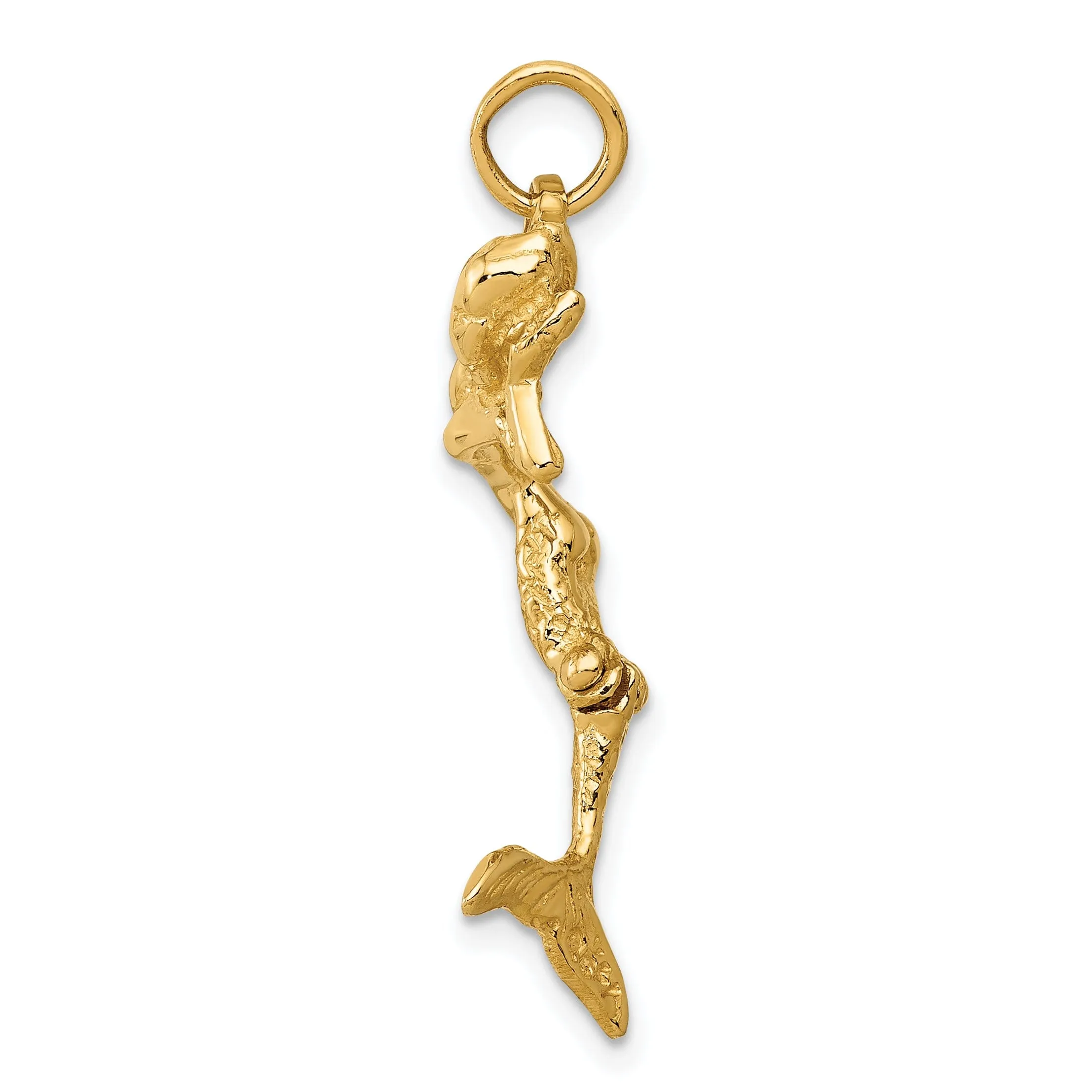 14k Yellow Gold Textured Polished Finish Womens 3-Dimensional Moveable Tail Mermaid Charm Pendant