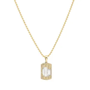 14k Yellow Gold Women's Diamond Heart Dog Tag Charm Pendant Necklace