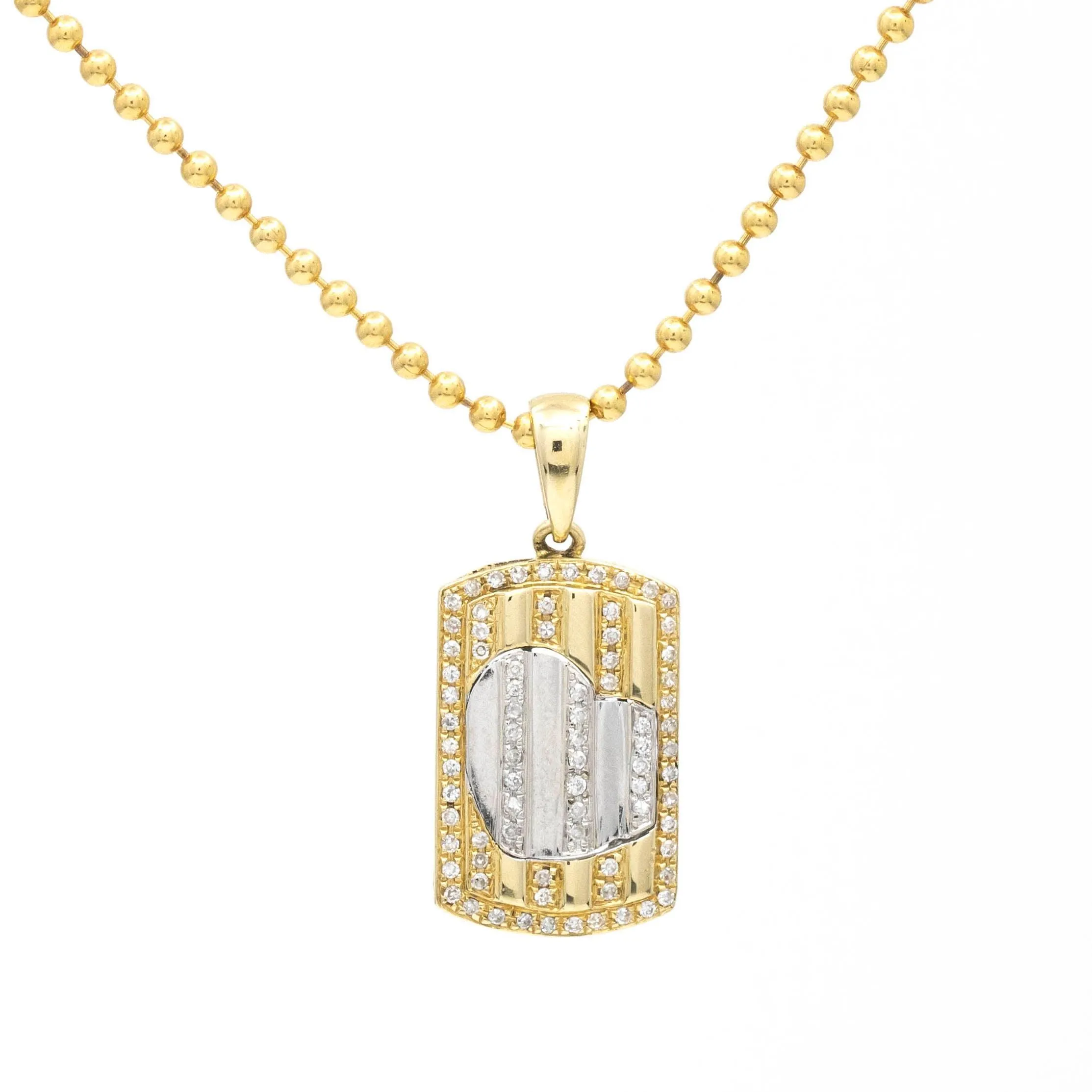 14k Yellow Gold Women's Diamond Heart Dog Tag Charm Pendant Necklace