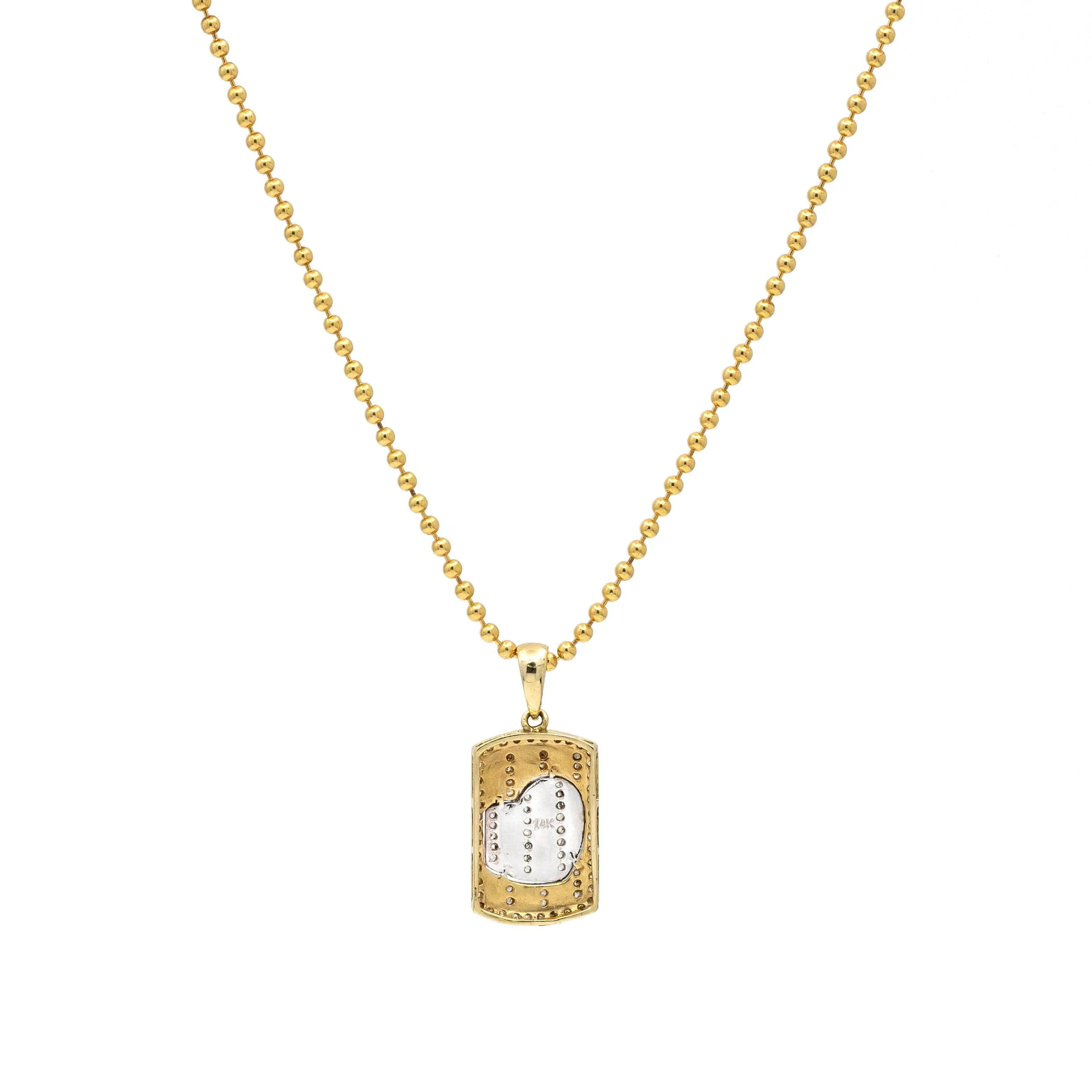 14k Yellow Gold Women's Diamond Heart Dog Tag Charm Pendant Necklace
