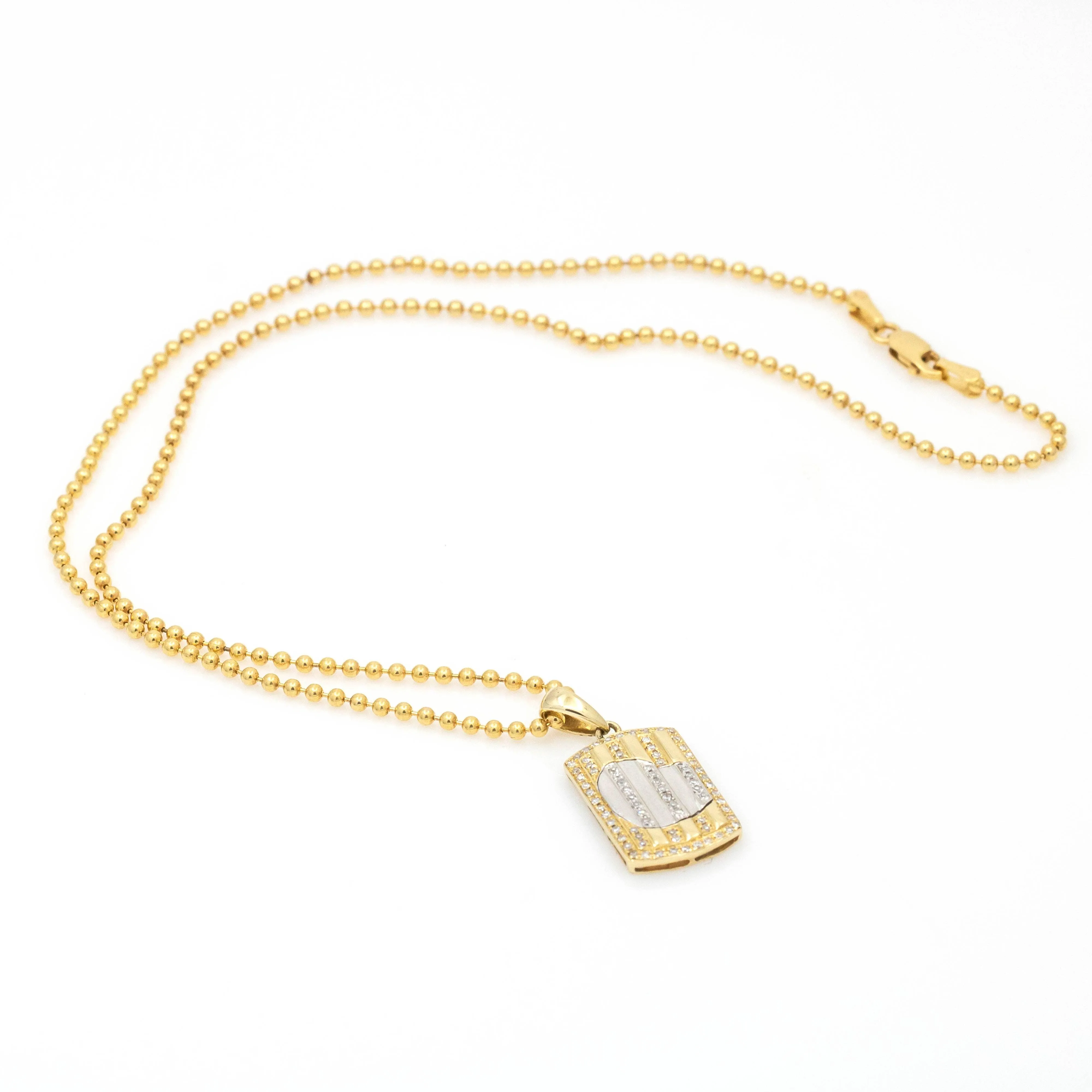 14k Yellow Gold Women's Diamond Heart Dog Tag Charm Pendant Necklace