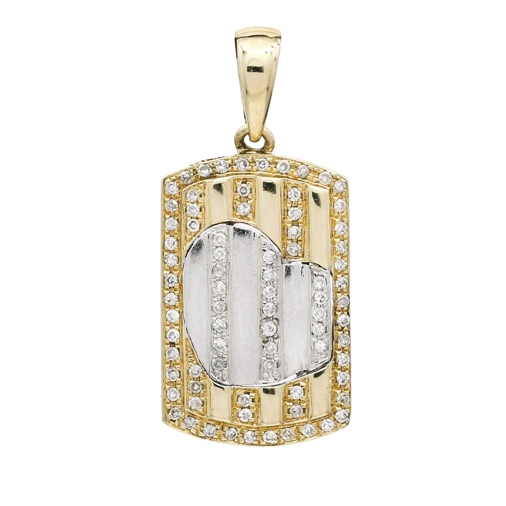 14k Yellow Gold Women's Diamond Heart Dog Tag Charm Pendant Necklace