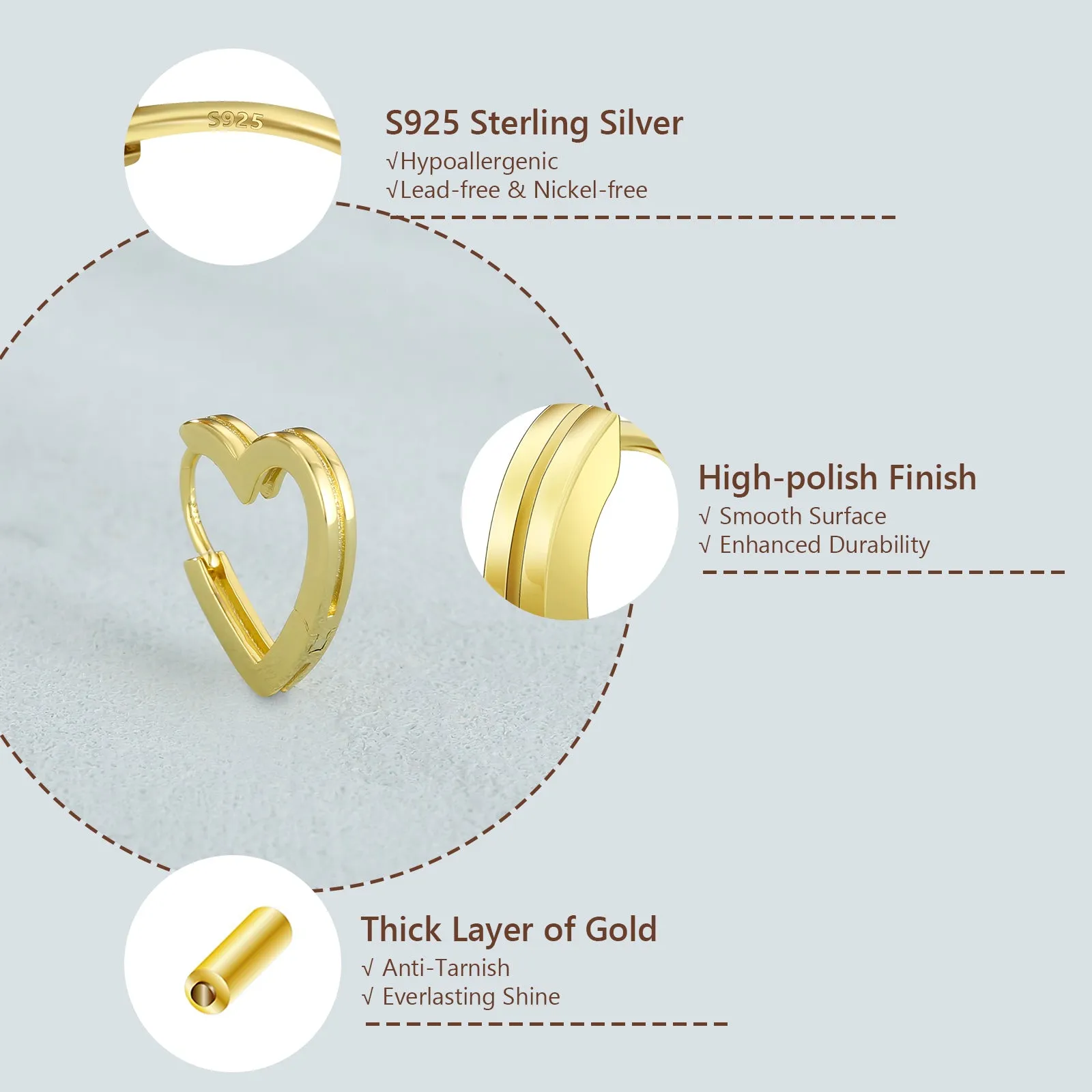 15mm S925  Heart Hoop Earrings for Women