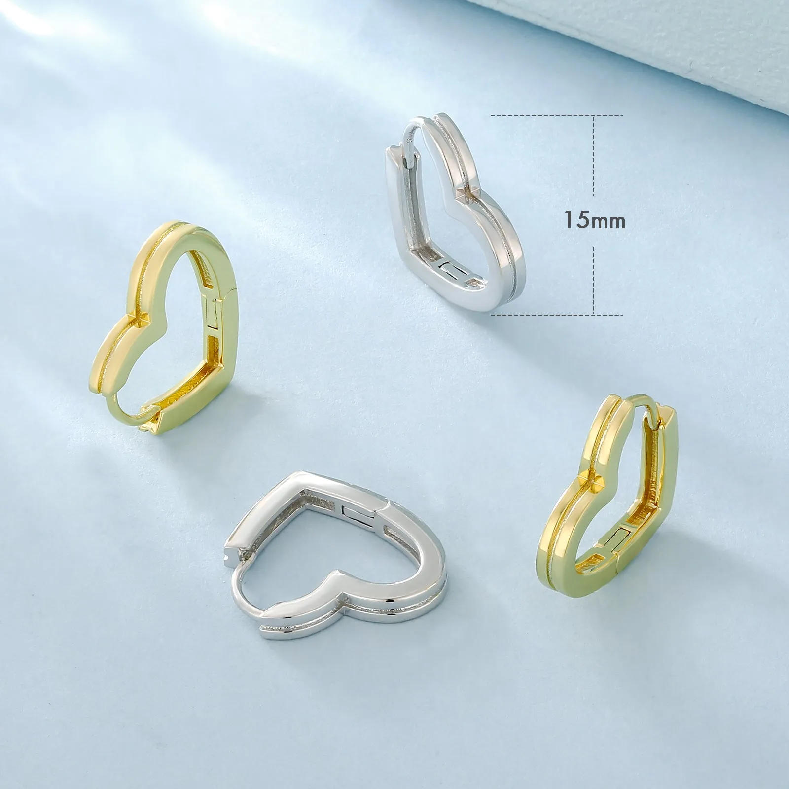 15mm S925  Heart Hoop Earrings for Women