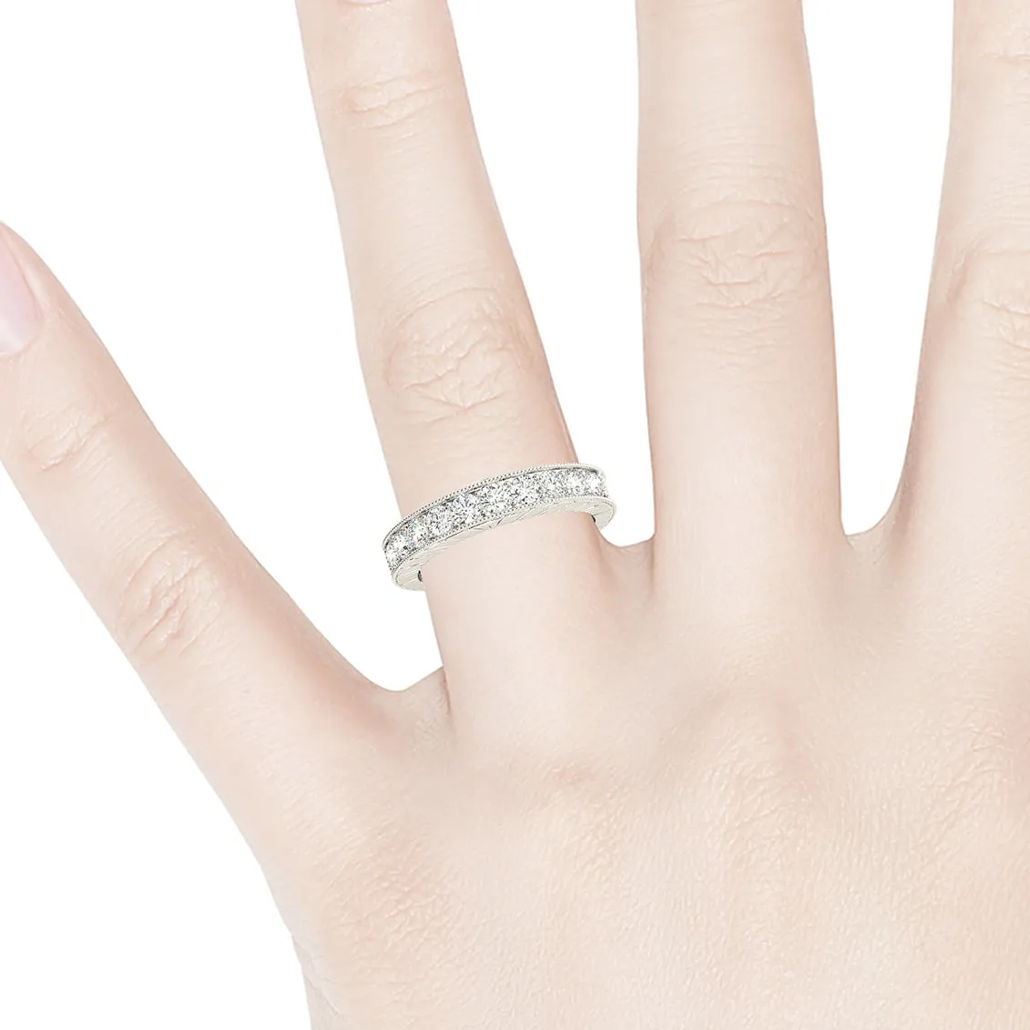 1.70 ctw. Round Diamond Wedding Band Milgrain Accent Anniversary Ring