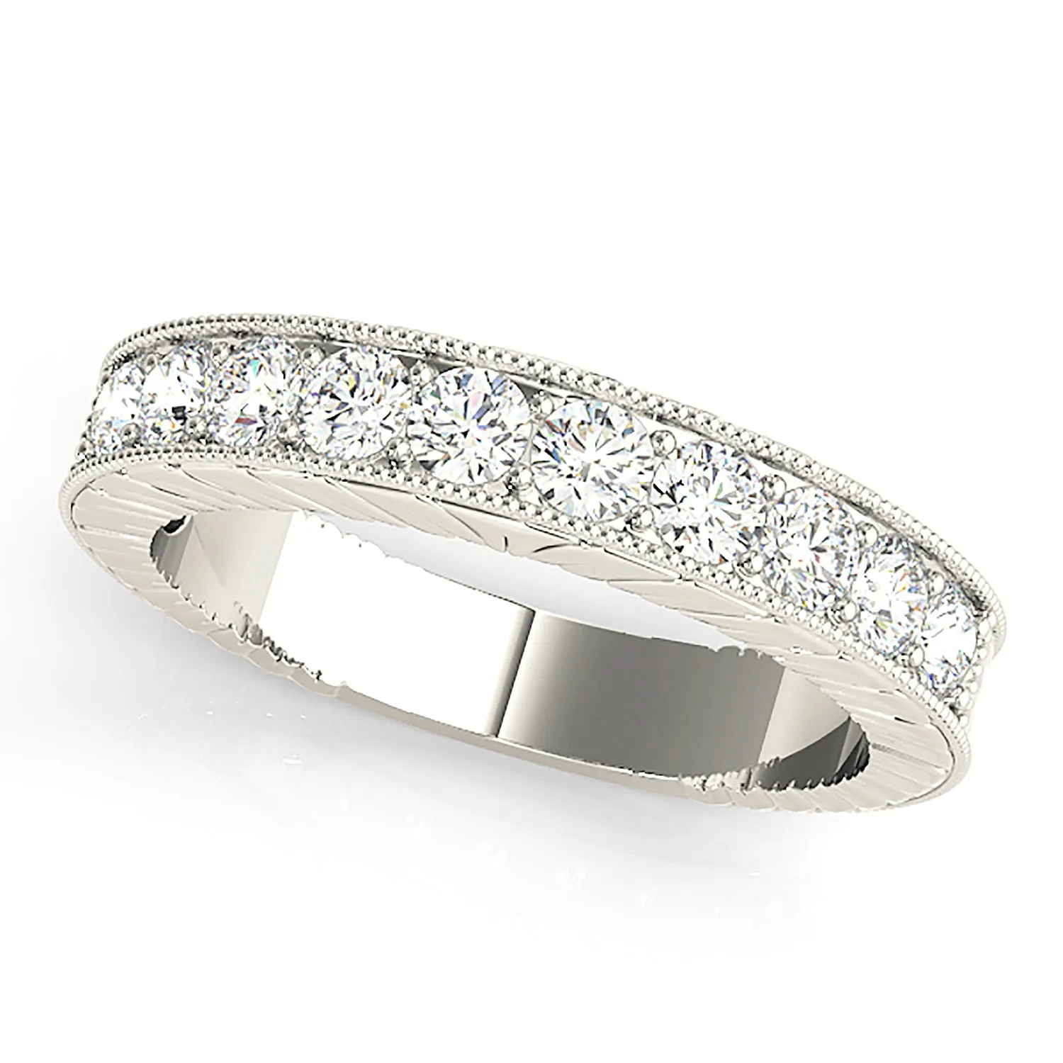1.70 ctw. Round Diamond Wedding Band Milgrain Accent Anniversary Ring