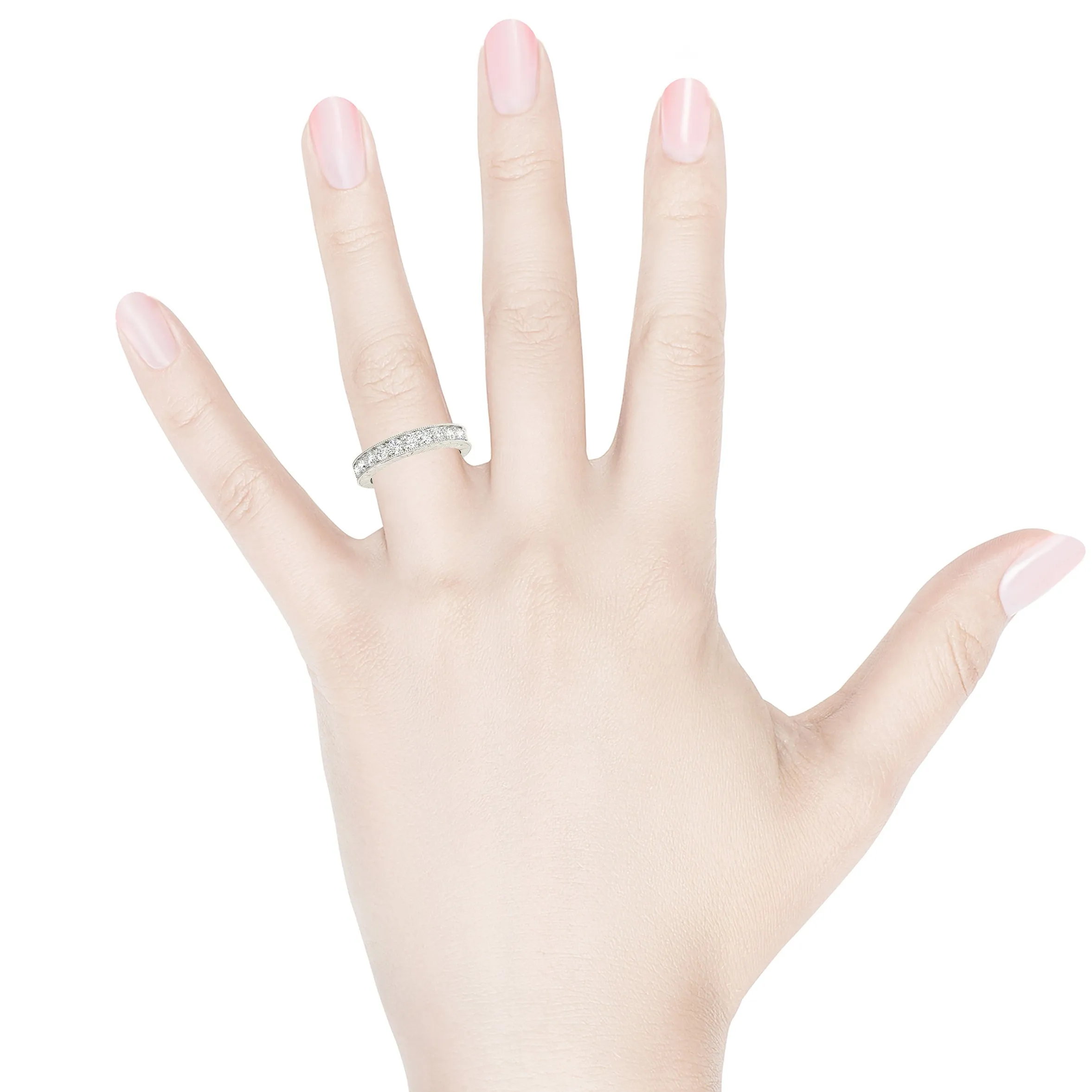 1.70 ctw. Round Diamond Wedding Band Milgrain Accent Anniversary Ring