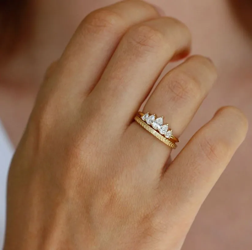 18K Gold and Five Graduated Pear Diamond "Unique" Ring