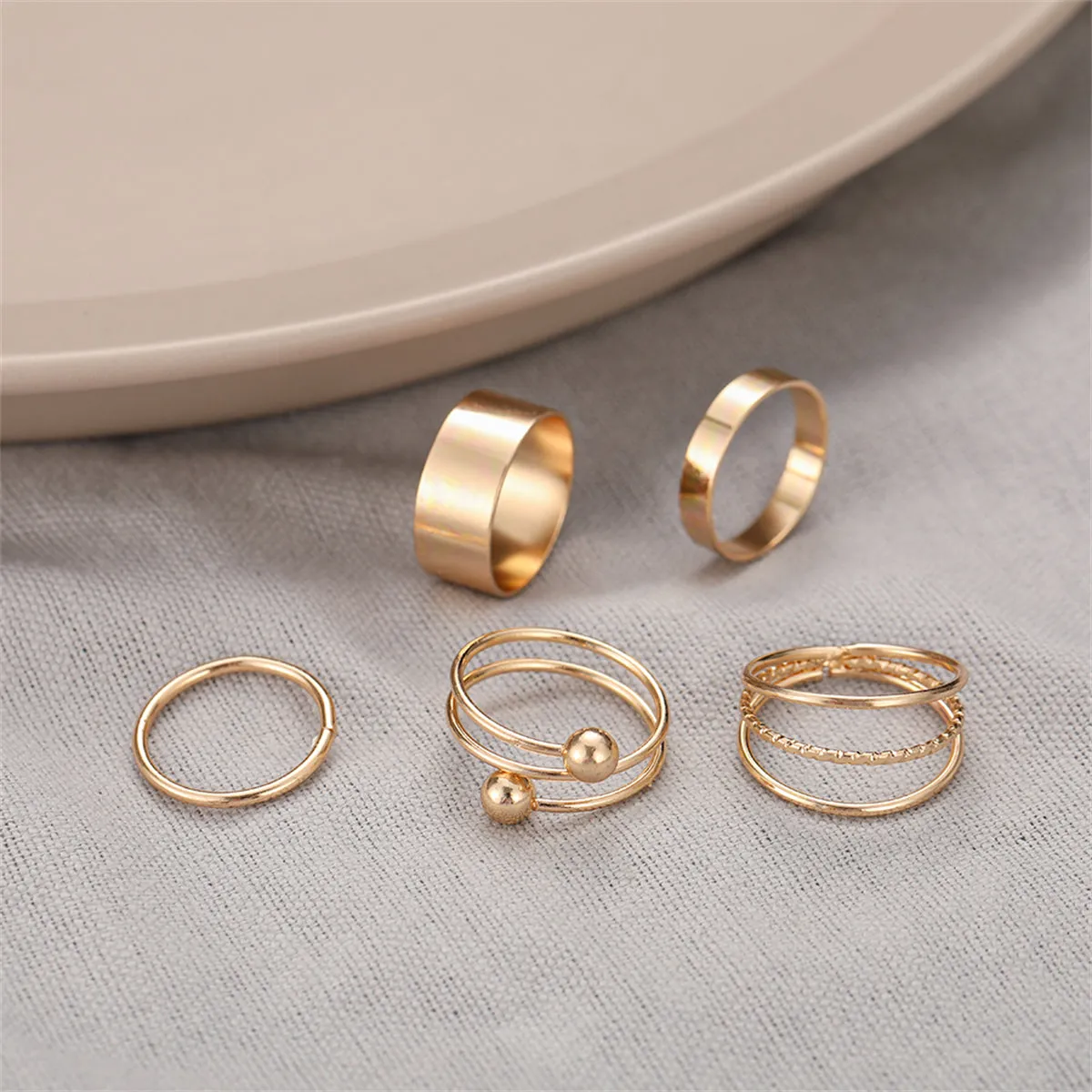 18K Gold-Plated Bypass & Layered Ring Set