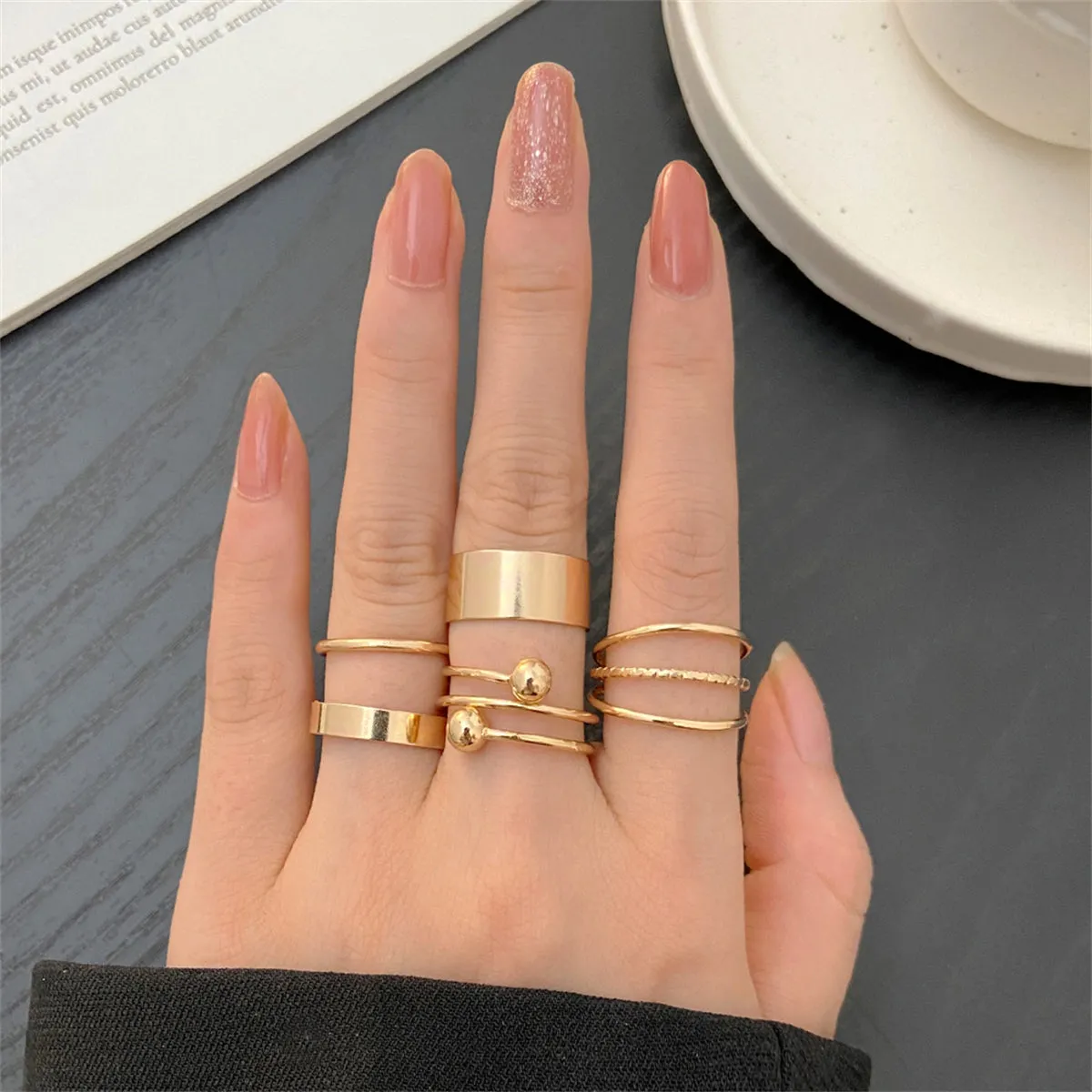 18K Gold-Plated Bypass & Layered Ring Set