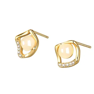 18K Gold-Plated Cats Eye & Cubic Zirconia Rhombus Stud Earrings