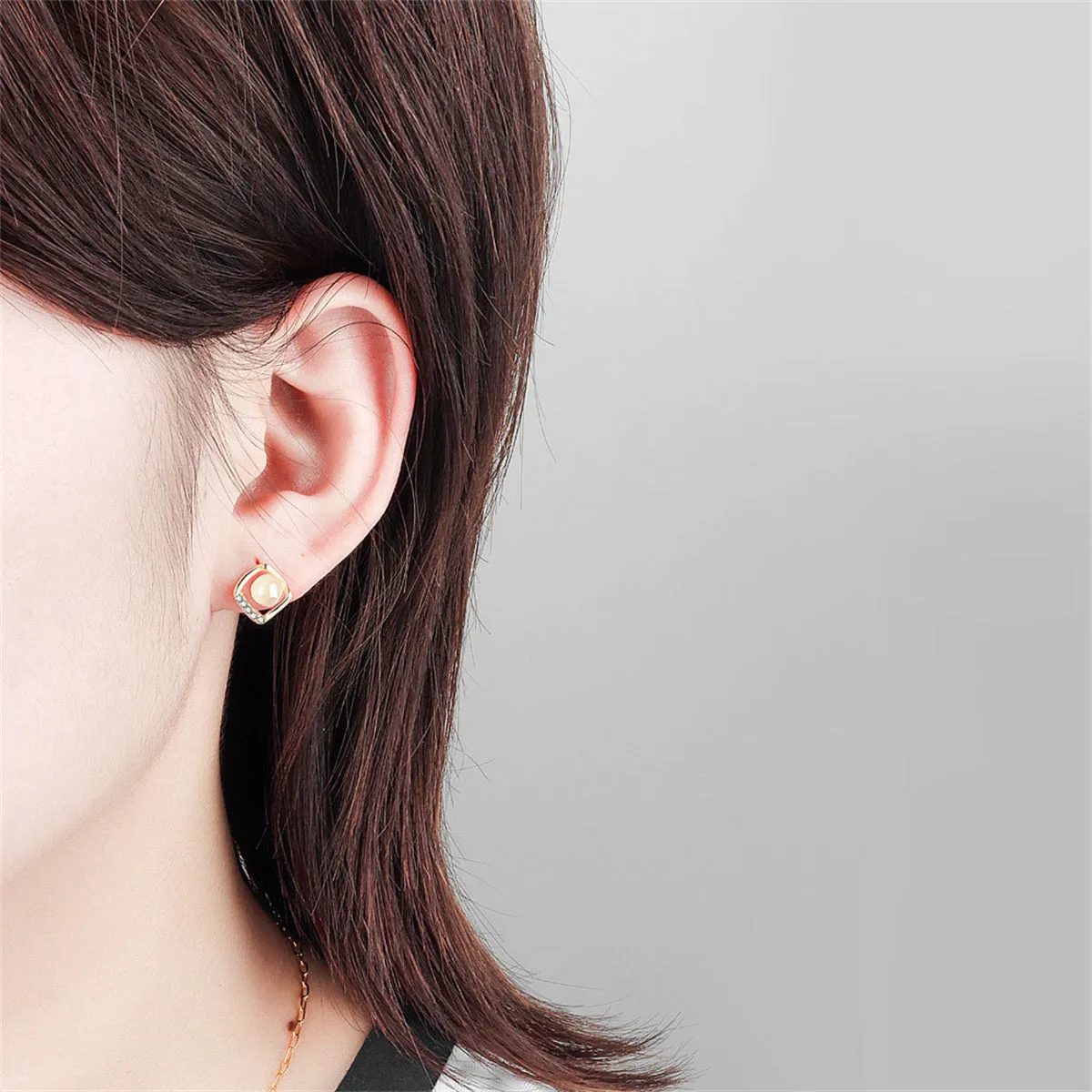 18K Gold-Plated Cats Eye & Cubic Zirconia Rhombus Stud Earrings