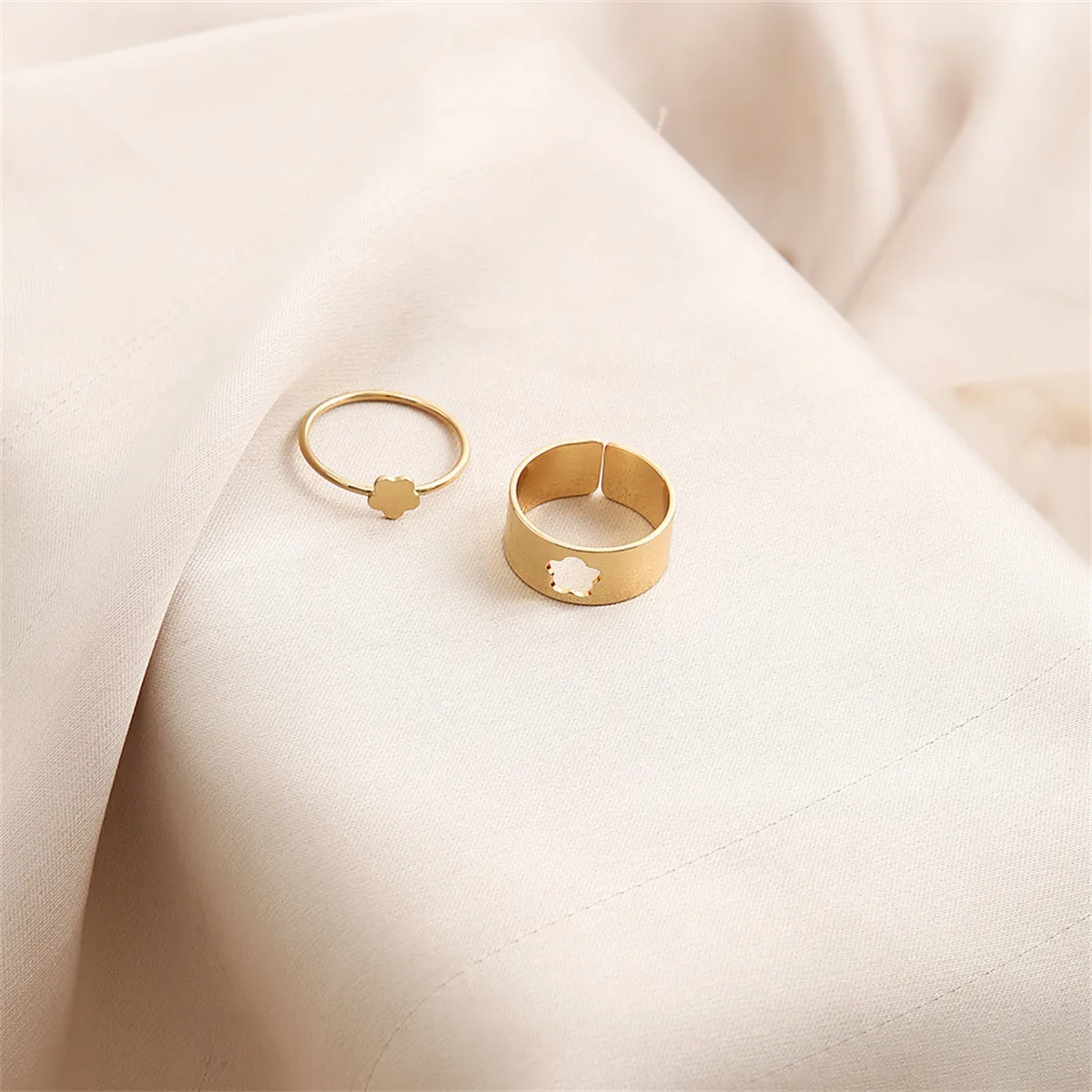 18K Gold-Plated Flower Band Ring Set