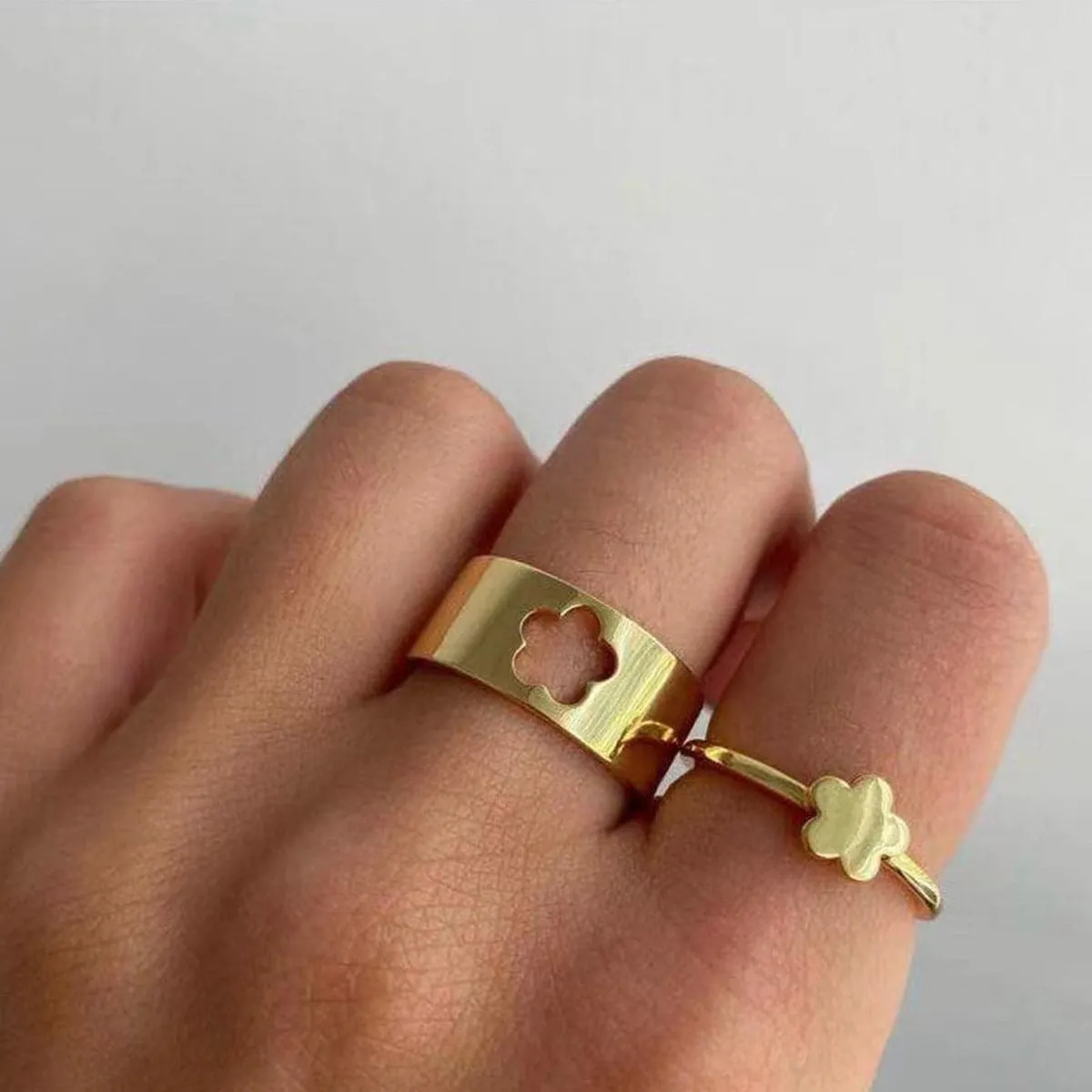 18K Gold-Plated Flower Band Ring Set