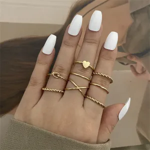 18K Gold-Plated Heart & Spiral Ring Set