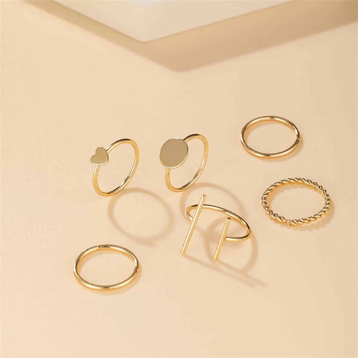 18K Gold-Plated Heart Ring Set