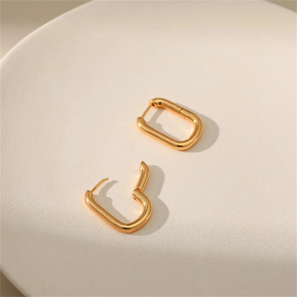 18K Gold-Plated Open Square Huggie Earrings