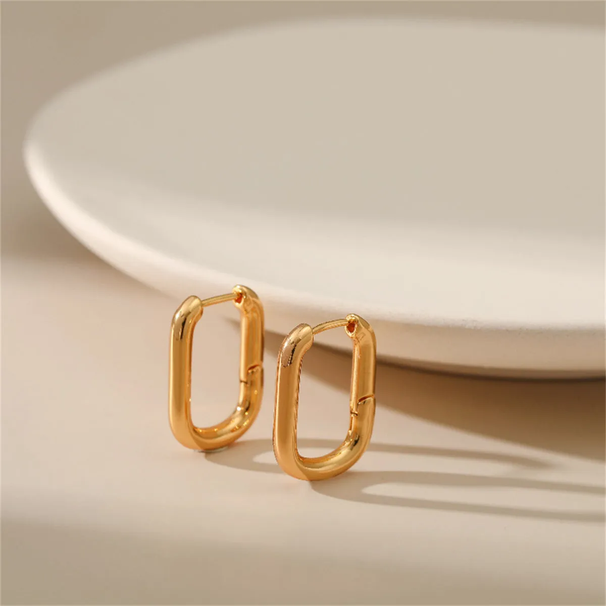 18K Gold-Plated Open Square Huggie Earrings