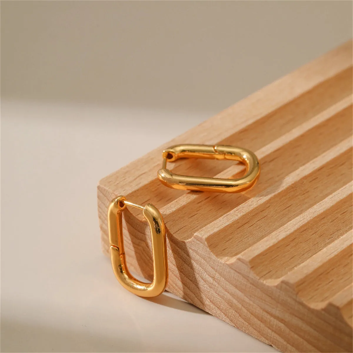18K Gold-Plated Open Square Huggie Earrings