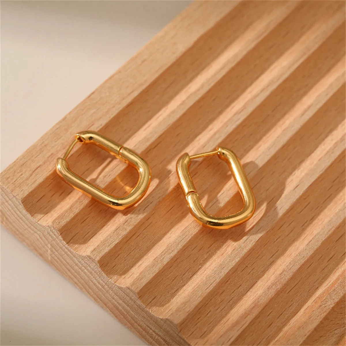 18K Gold-Plated Open Square Huggie Earrings