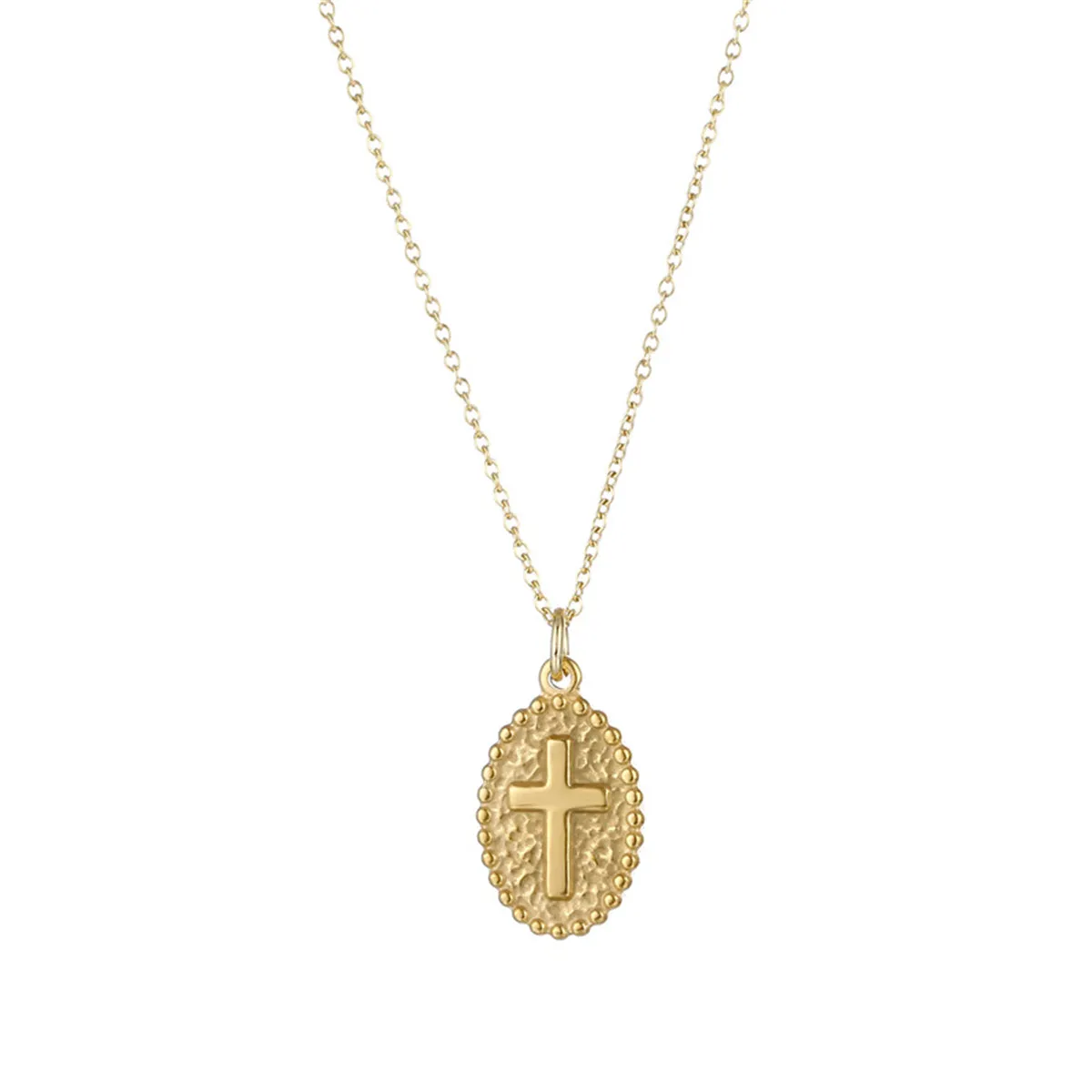 18K Gold-Plated Oval Cross Pendant Necklace