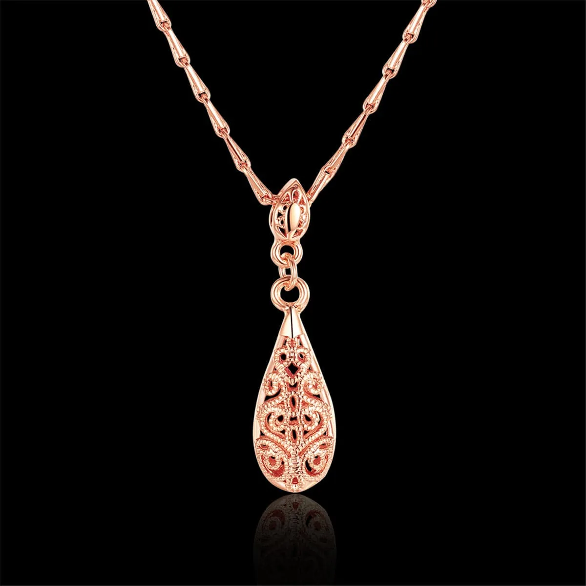 18K Rose Gold-Plated Filigree Teardrop Pendant Necklace