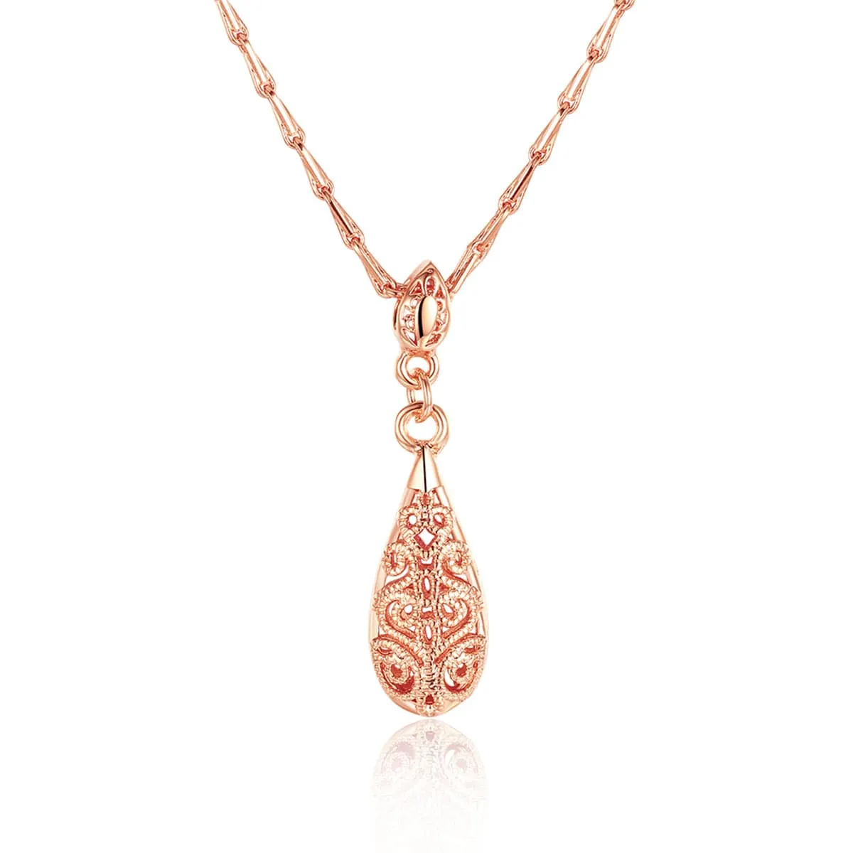 18K Rose Gold-Plated Filigree Teardrop Pendant Necklace